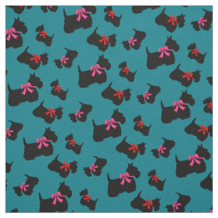 Scottish Terrier, red hearts, red/pink bow Fabric