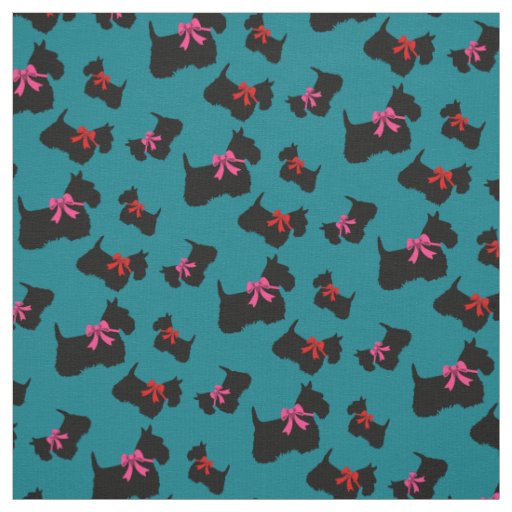 Scottish Terrier, red hearts, red/pink bow Fabric
