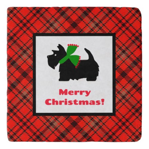 Scottish Terrier Red Plaid Personalized Trivet