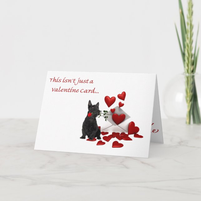 Scottish Terrier Rose and Hearts Valentine Holiday Card (Front)
