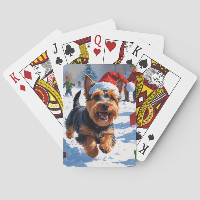 Scottish Terrier Running Snow with Christmas Hat Poker Cards (Back)