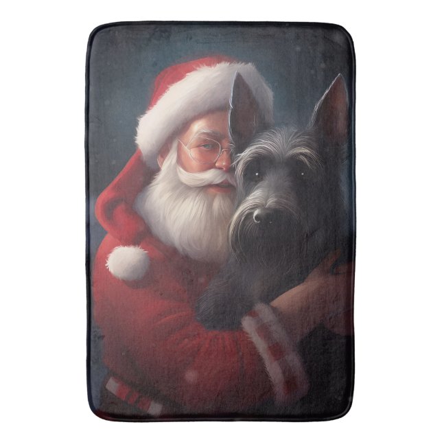 Scottish Terrier Santa Claus Festive Christmas Bath Mat (Front Vertical)