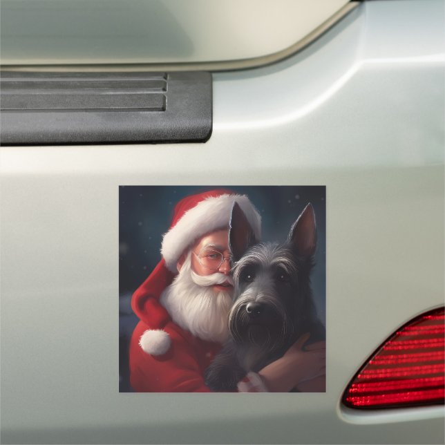 Scottish Terrier Santa Claus Festive Christmas Car Magnet (In Situ)