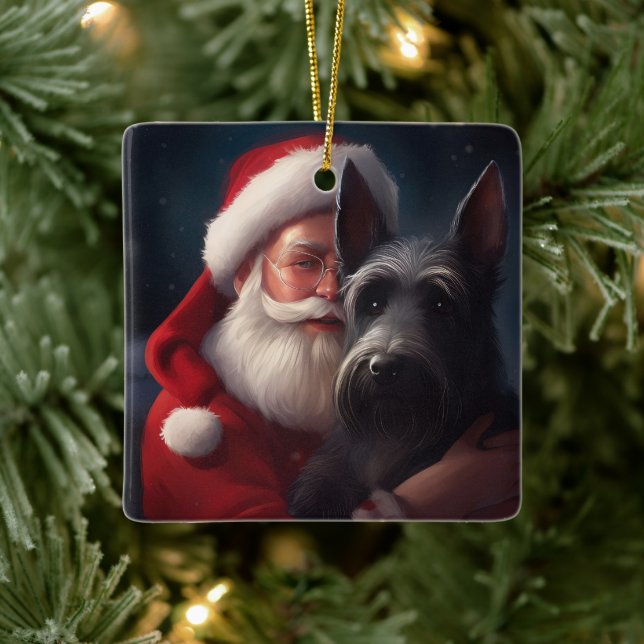 Scottish Terrier Santa Claus Festive Christmas Ceramic Ornament (Tree)