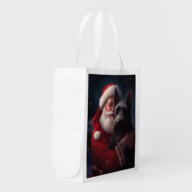 Scottish Terrier Santa Claus Festive Christmas Grocery Bag (Front Side)