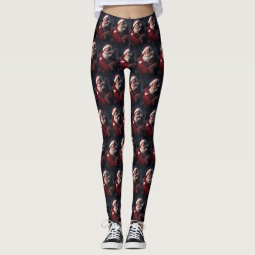 Scottish Terrier Santa Claus Festive Christmas Leggings