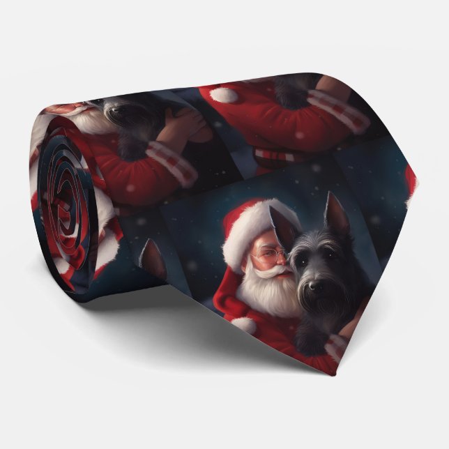 Scottish Terrier Santa Claus Festive Christmas Neck Tie (Rolled)
