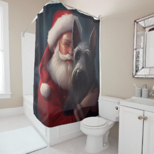 Scottish Terrier Santa Claus Festive Christmas Shower Curtain