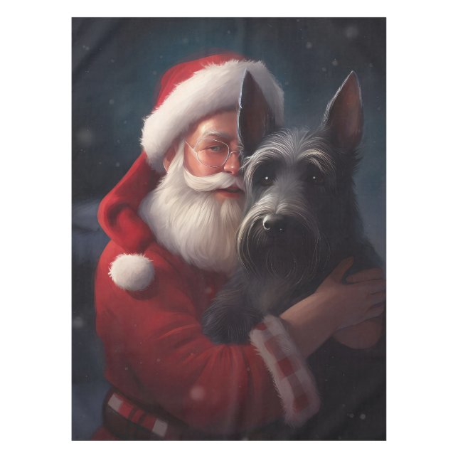 Scottish Terrier Santa Claus Festive Christmas Tablecloth (Front)