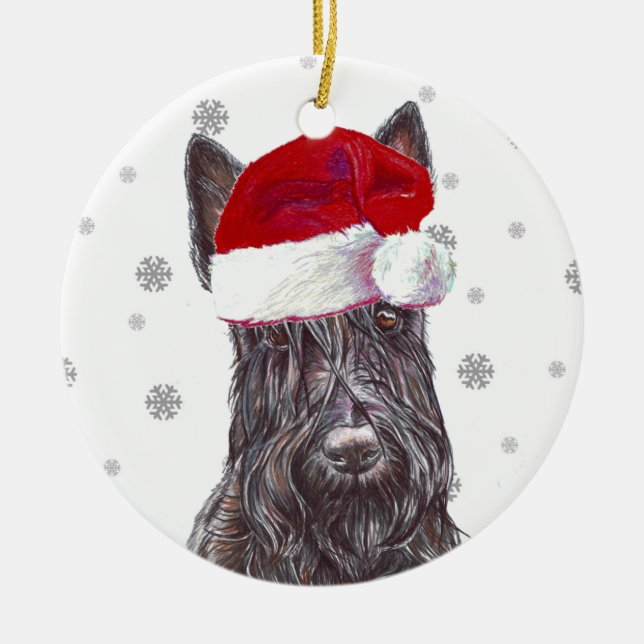 Scottish Terrier - Santa Hat Christmas Bauble Ceramic Ornament (Front)
