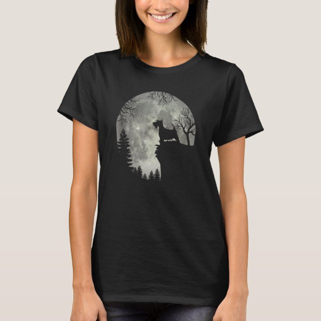 Scottish Terrier Scottie And Moon Halloween T-Shirt (Front)