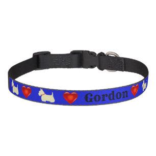 Scottish Terrier, Scottie, blue, red heart Pet Collar