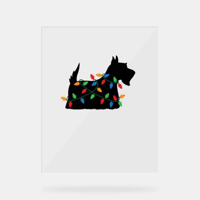 Scottish Terrier Scottie Dog Christmas Lights Gift Acrylic Sign (Front)