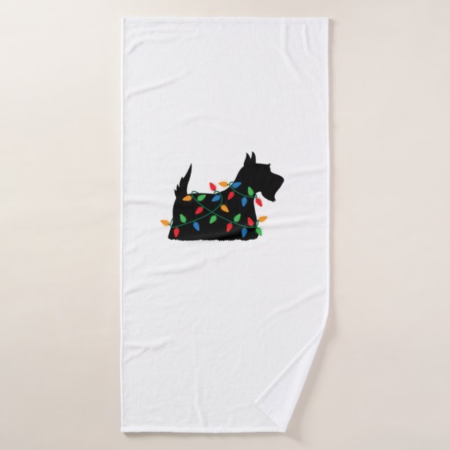 Scottish Terrier Scottie Dog Christmas Lights Gift Bath Towel (Bath Towel)