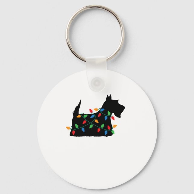 Scottish Terrier Scottie Dog Christmas Lights Gift Keychain (Front)