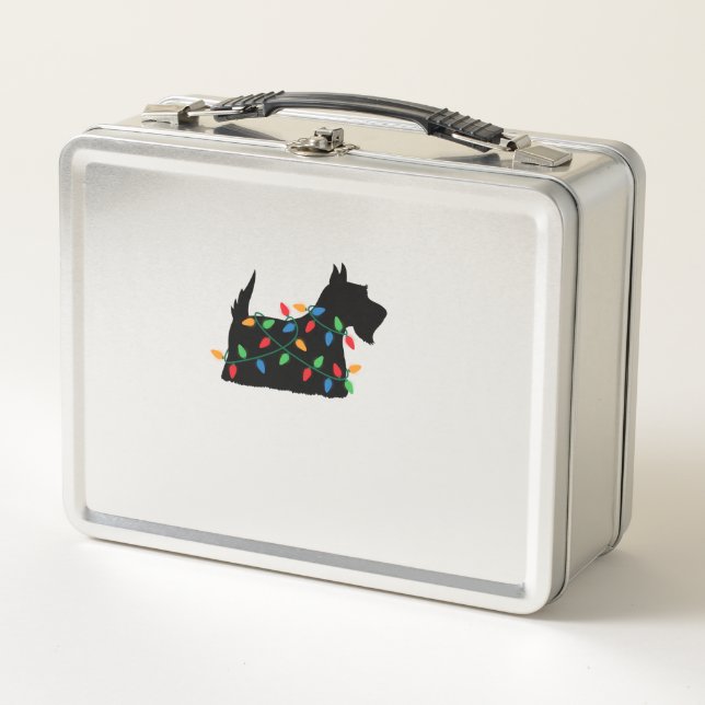 Scottish Terrier Scottie Dog Christmas Lights Gift Metal Lunch Box (Front)