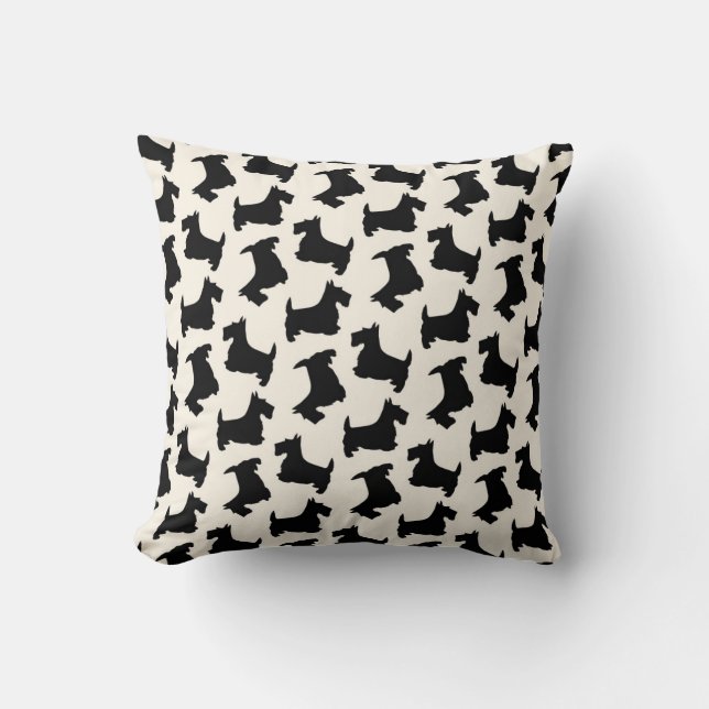 Scottish Terrier Scottie Dog Pattern Black Throw Pillow (Front)