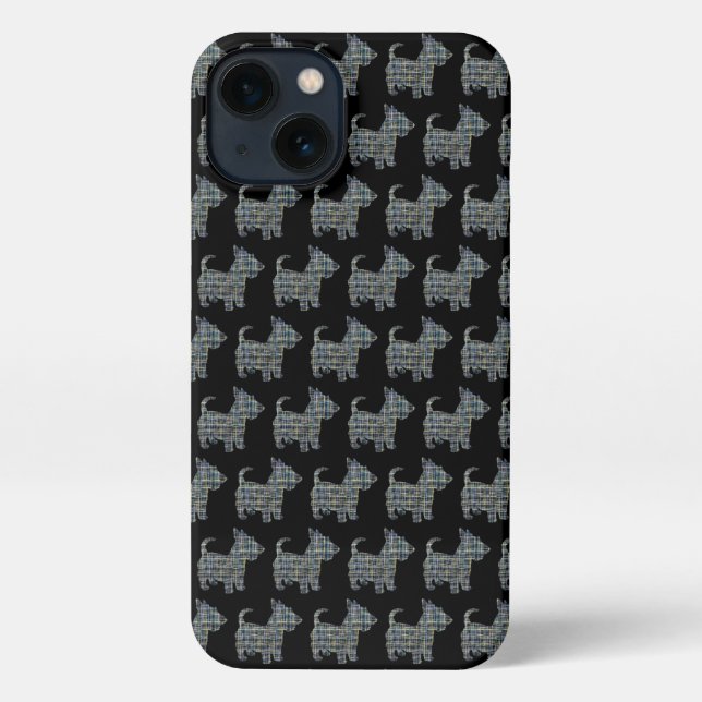 Scottish Terrier Scottie Dog Silhouette Grid Black iPhone Case (Back)
