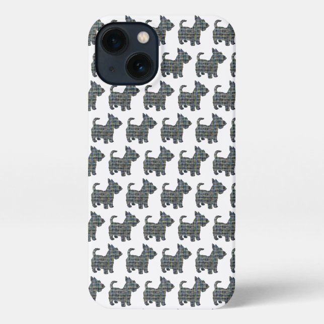Scottish Terrier Scottie Dog Silhouette Grid White iPhone Case (Back)