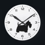 Scottish Terrier Scottie Dog Silhouette Round Clock<br><div class="desc">A fun Scottish Terrier wall clock for the home or office. Makes an original gift for Scottie Dog lovers. Check out Jenn’s Doodle World for even more decorative clocks and dog breed themed home decor.</div>