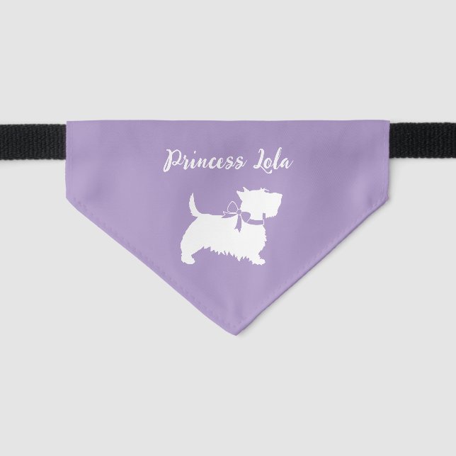 Scottish Terrier Scottie Dog Silhouette with Name Pet Bandana Collar (Front)