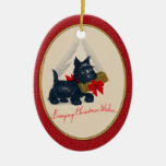Scottish Terrier Scottie Dog With Gift And Tree Ceramic Ornament at Zazzle