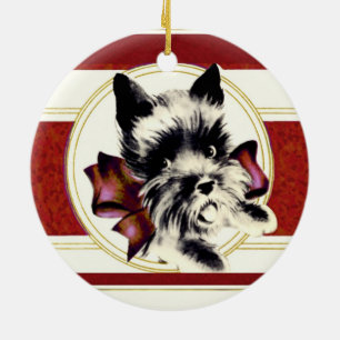 Scottish Terrier Scottie Dog with red bow Ceramic Ornament