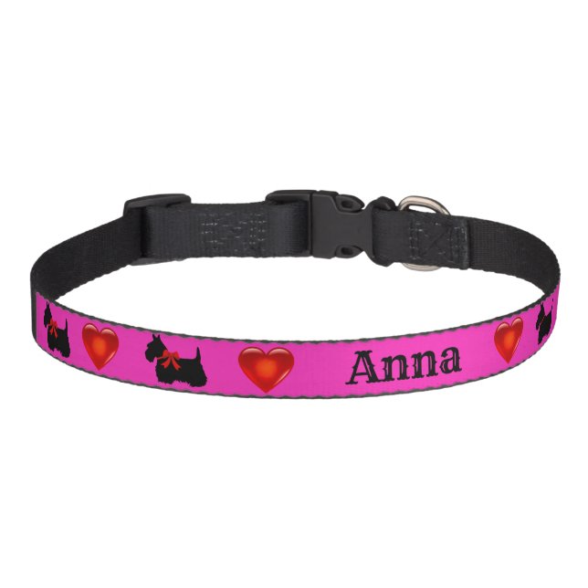 Scottish Terrier, Scottie, pink, red heart Pet Collar (Front)