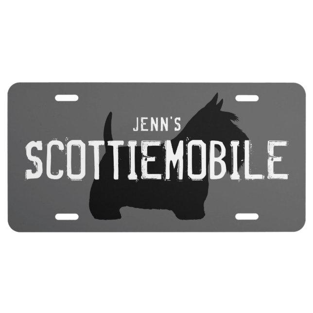 Scottish Terrier SCOTTIEMOBILE Custom Text License Plate (Front)