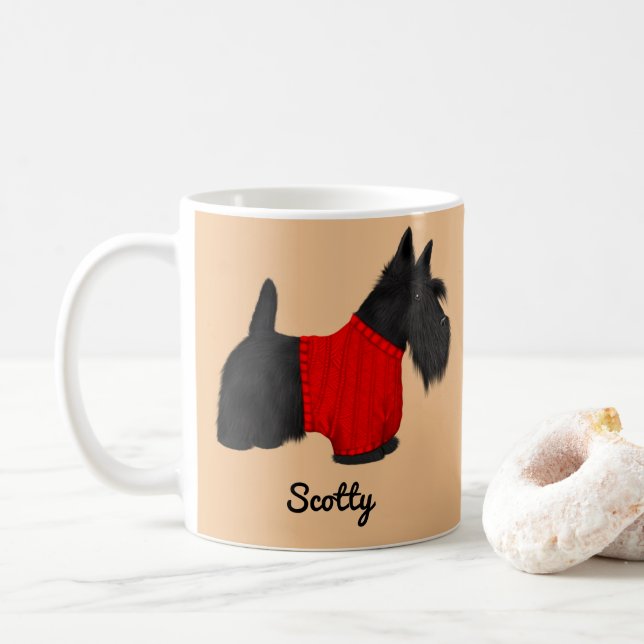 Scottish Terrier (Scotty Dog) in Red Sweater Coffee Mug (With Donut)