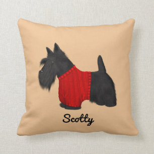 Scottish Terrier (Scotty Dog) in Red Sweater Throw Pillow