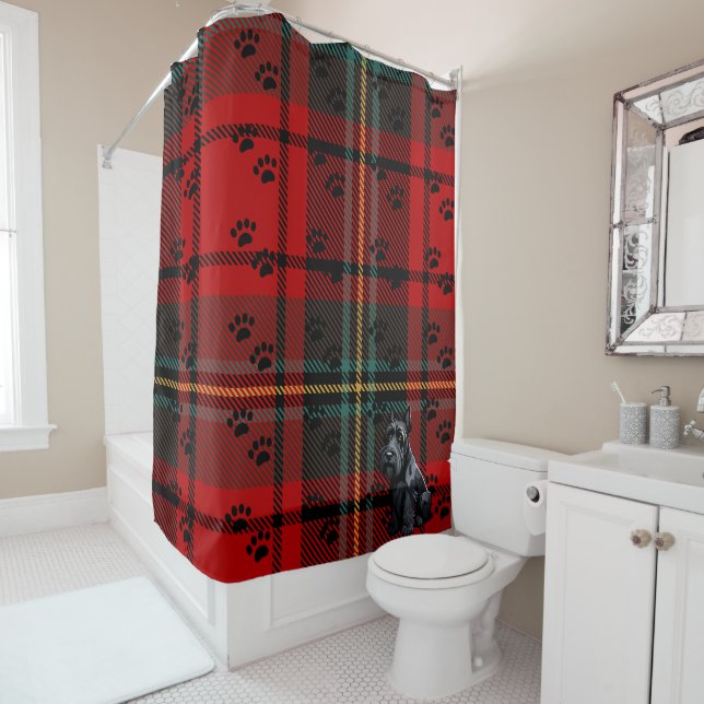 Scottish Terrier (Scotty) Tartan.  Shower Curtain (In Situ)
