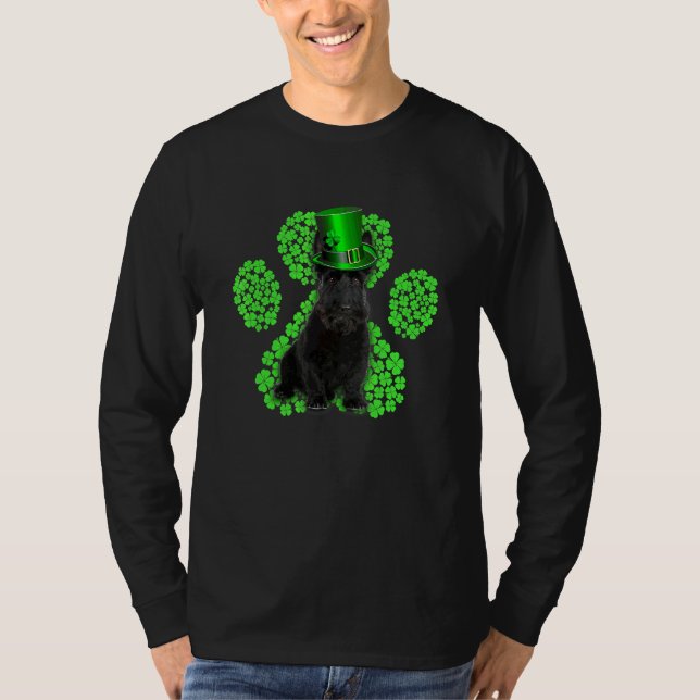 Scottish Terrier Shamrock Paw C St Patrick's Day T-Shirt (Front)