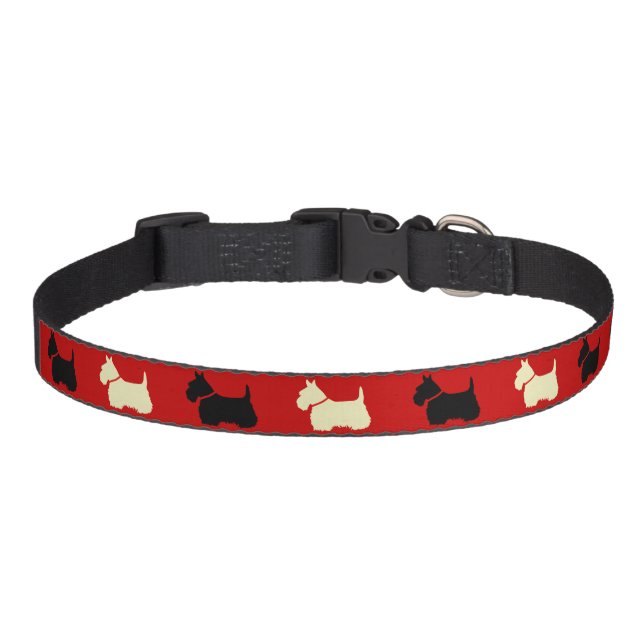 Scottish Terrier, silhouette, bright red Pet Collar (Front)