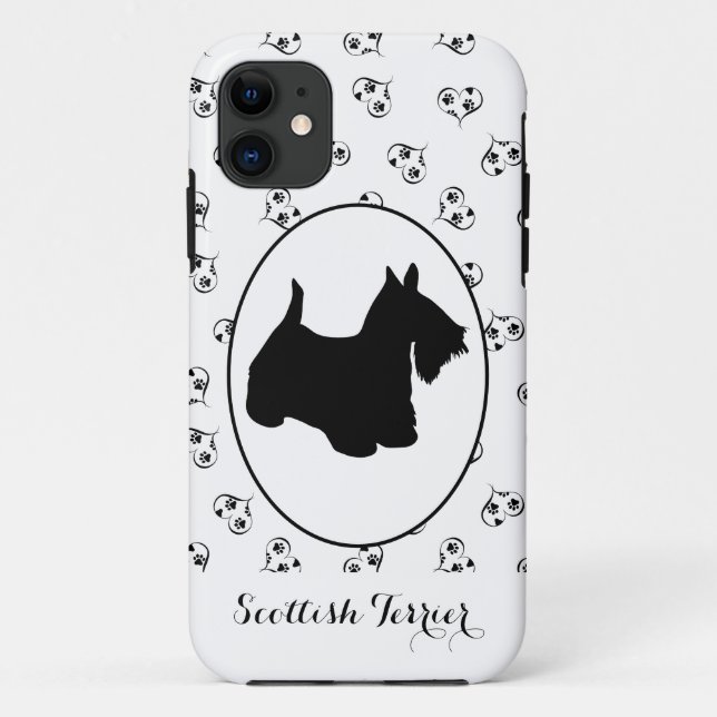Scottish Terrier Silhouette Hearts and Paw Prints Case-Mate iPhone Case (Back)