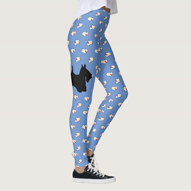 Scottish Terrier Silhouette Hearts Leggings (Right)