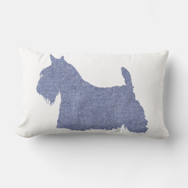 Scottish Terrier Silhouette in Denim Lumbar Pillow (Front)