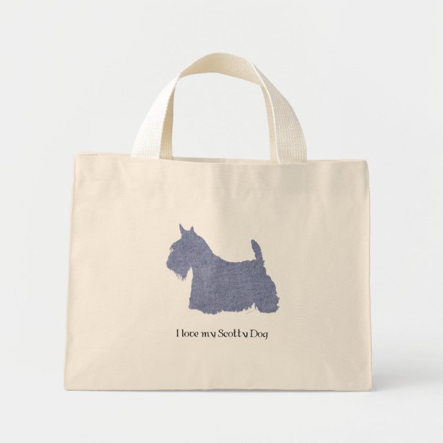 Scottish Terrier Silhouette in Denim Mini Tote Bag (Front)
