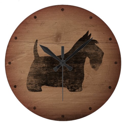 Scottish Terrier Silhouette Rustic Large Clock