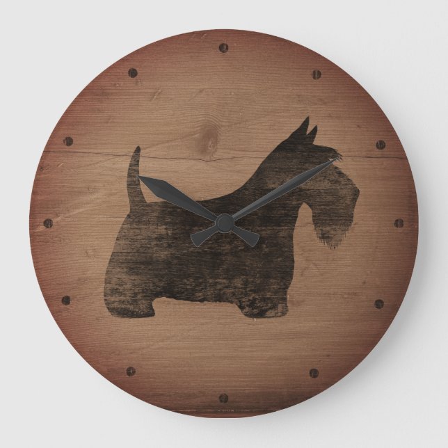 Scottish Terrier Silhouette Rustic Large Clock (Front)