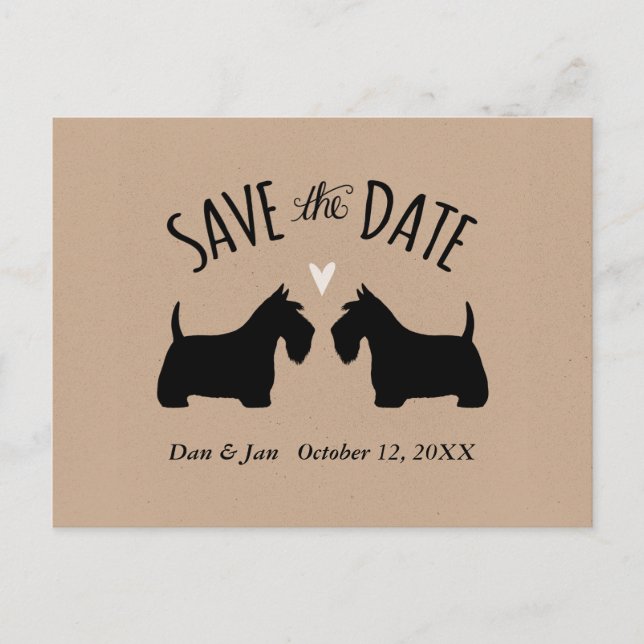 Scottish Terrier Silhouettes Wedding Save the Date Announcement Postcard (Front)