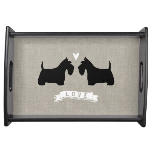 Scottish Terrier Silhouettes with Heart and Love Serving Tray