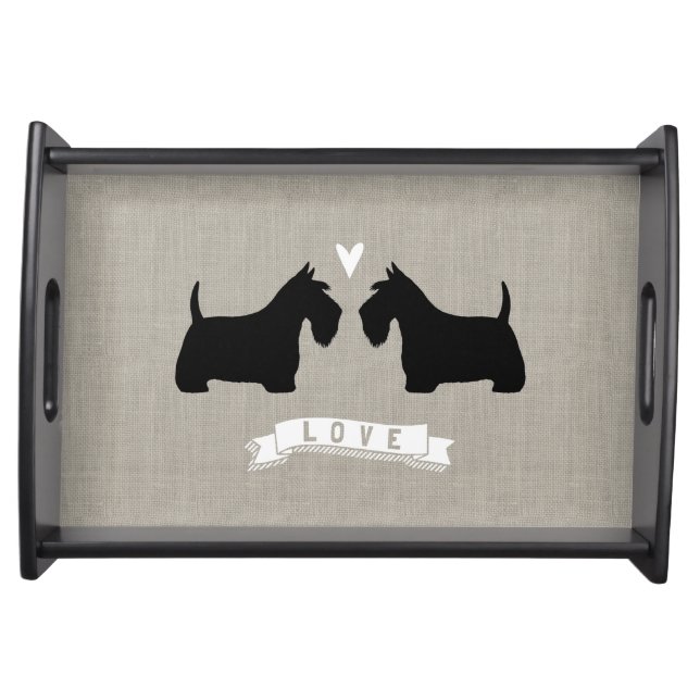 Scottish Terrier Silhouettes with Heart and Love Serving Tray (Front)