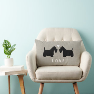 Scottish Terrier Silhouettes with Heart and Text Lumbar Pillow