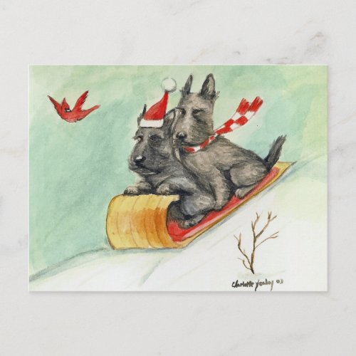 Scottish Terrier Sleigh Ride Art Postcard