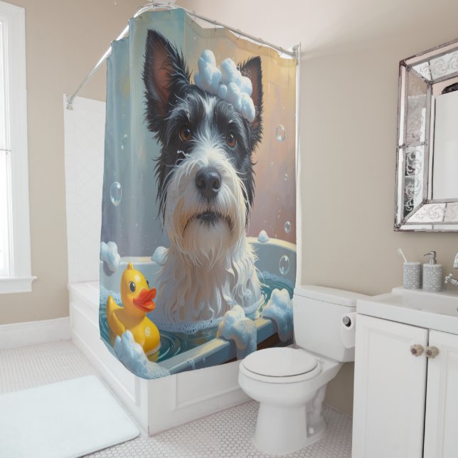 Scottish Terrier Sloppy Sleepy Cute Funny  Shower Curtain (In Situ)