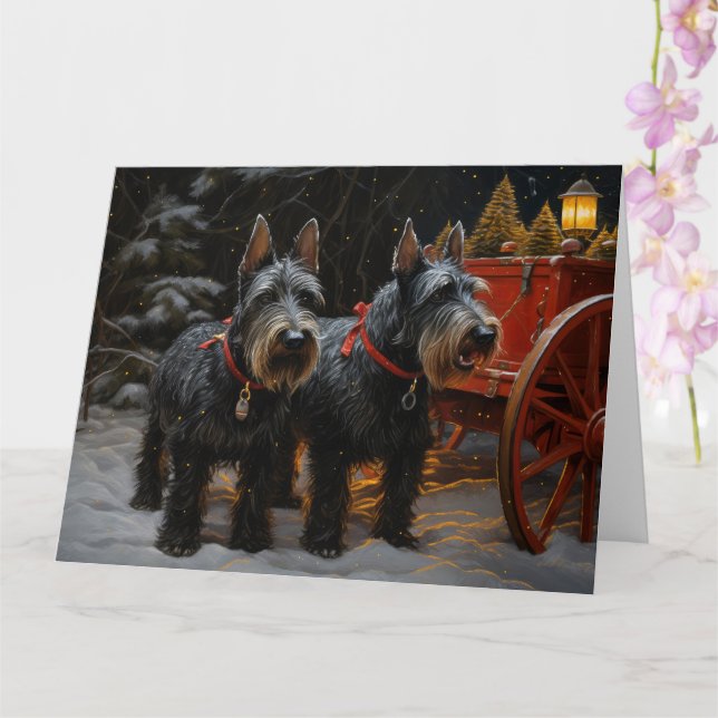 Scottish Terrier Snowy Sleigh Christmas Decor  Card (Orchid)