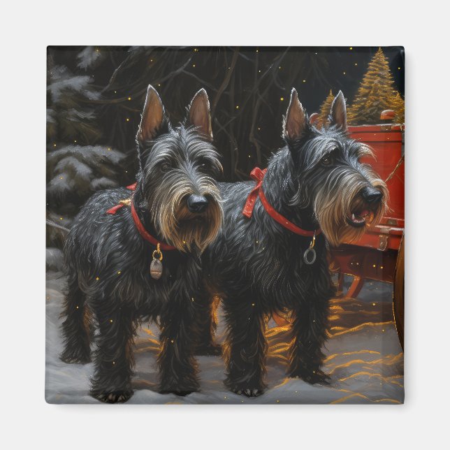 Scottish Terrier Snowy Sleigh Christmas Decor  Magnet (Front)