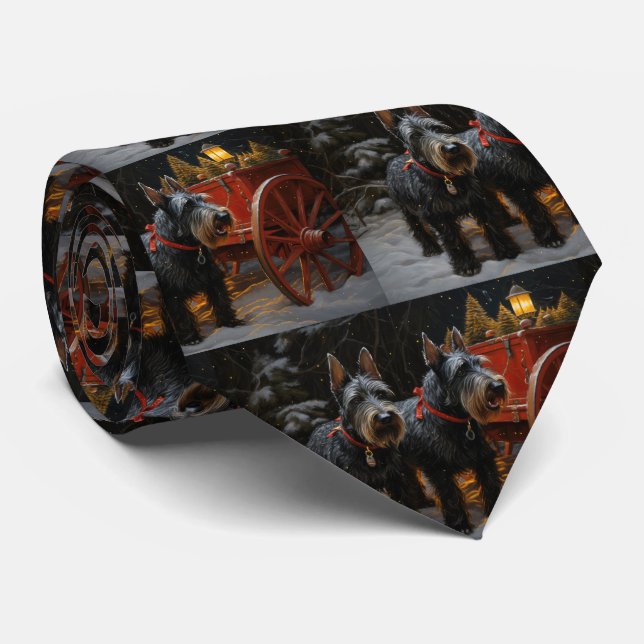 Scottish Terrier Snowy Sleigh Christmas Decor  Neck Tie (Rolled)
