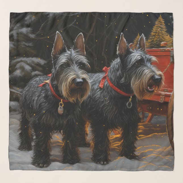 Scottish Terrier Snowy Sleigh Christmas Decor  Scarf (Front)